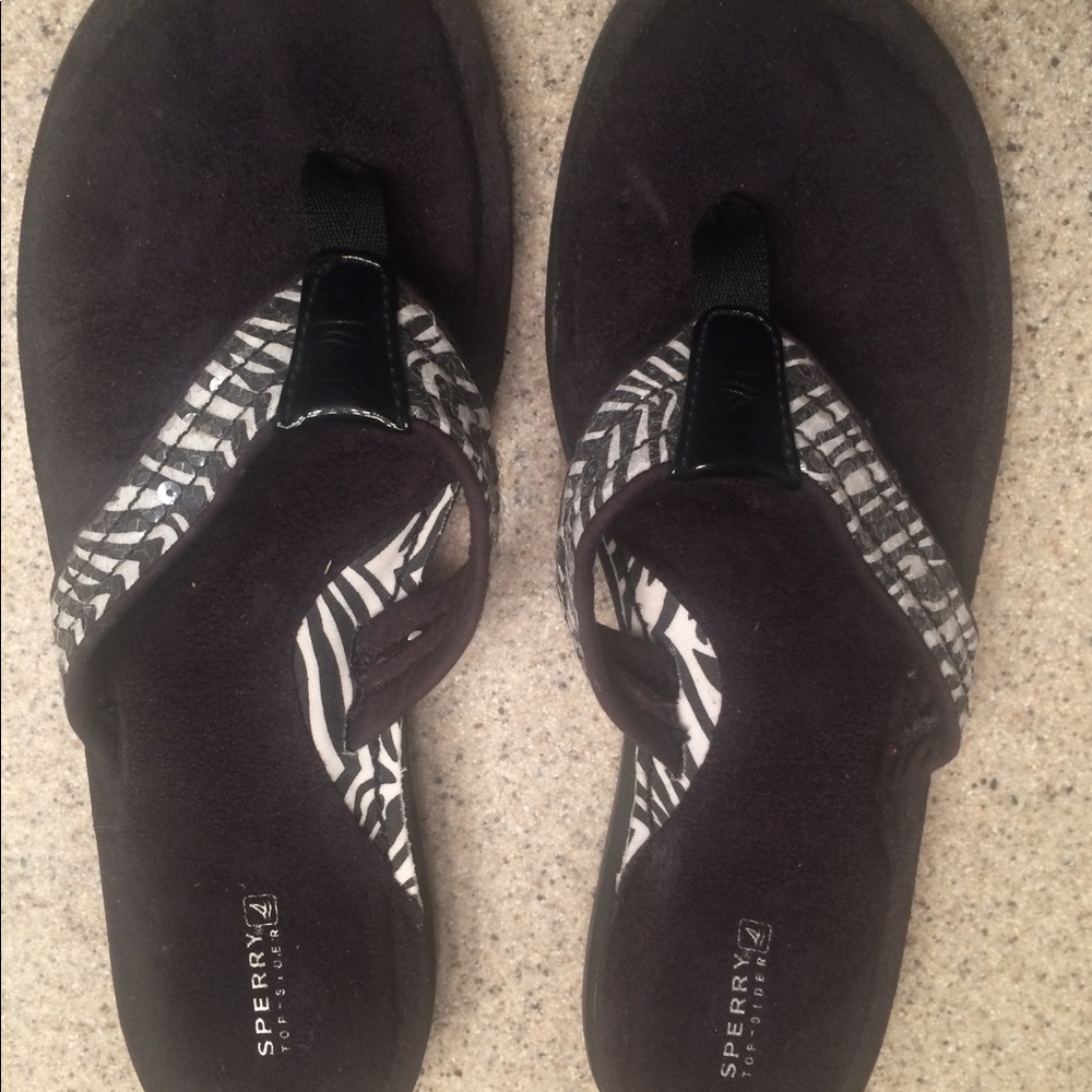NEW Sperry Black Zebra Thong Sandal Size 11